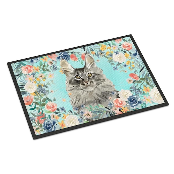 Carolines Treasures 24 x 36 in. Maine Coon Spring Flowers Indoor or Outdoor Mat CK3393JMAT - main